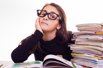 little cute girl do homeworks