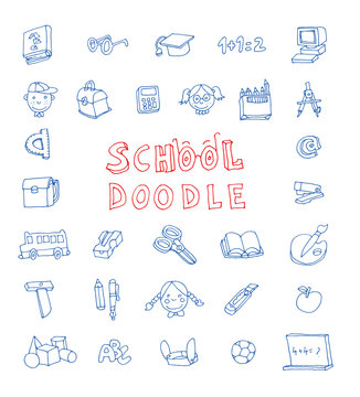 Doodle school icon, hand drawn illustration.