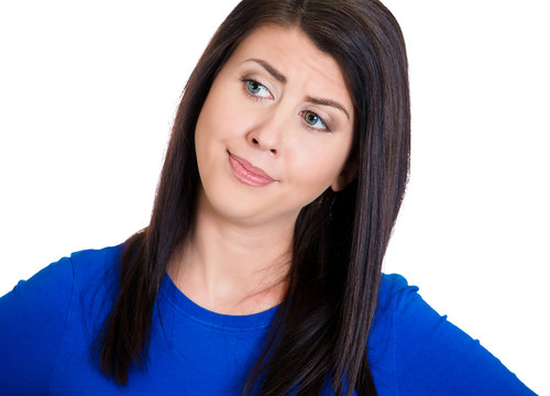 skeptical young lady woman looking suspicious disgust on face  