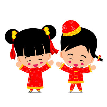 Chinese boy and girl for new year design and decoration on the w
