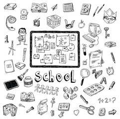 Doodle school icon, hand drawn illustration.