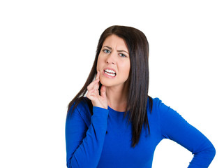 young woman with sensitive tooth ache crown problem