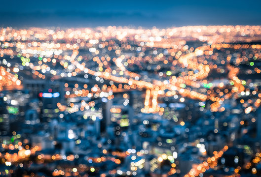 Bokeh of Cape Town skyline from Signal Hill after sunset