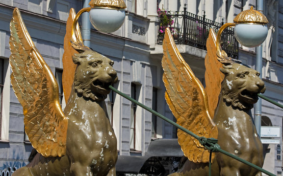 Gilded wings of griffin statues, Saint Petersburg 