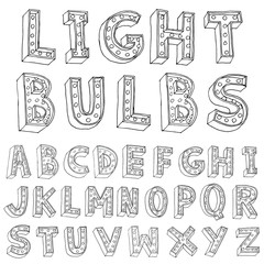 Vector alphabet with bulbs.