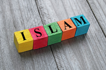 word islam on colorful wooden cubes