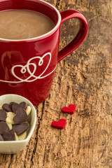 coffee and heart shaped chocolates