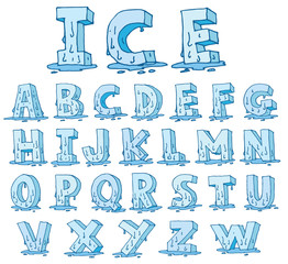 Ice alphabet melting down, vector.