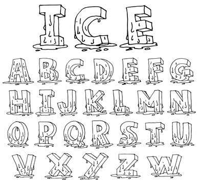 Ice alphabet melting down, vector.