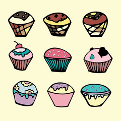 set of cupcakes vector