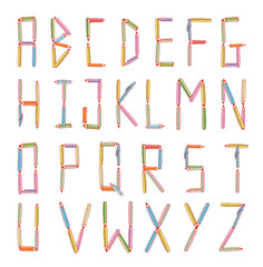 Wood pencil alphabet style. hand drawn Vector illustration.