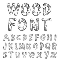 Vector font wood style.
