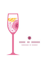 Vector pink field flowers wine glass silhouette pattern frame