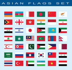 Set of Asian flags, vector illustration.