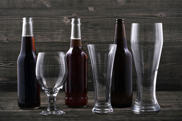 Various types beer and beer glasses