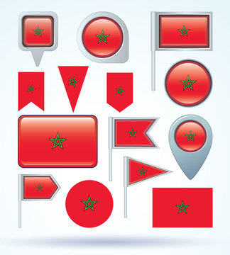 Flag set of Morocco, vector illustration