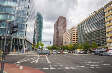 modern glass and steel office buildings near Potsdamer Platz, Berlin, Germany