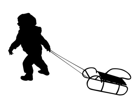 child pulling sledge silhouette - vector