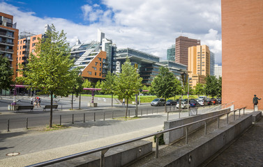 modern glass and steel office buildings near Potsdamer Platz, Berlin, Germany