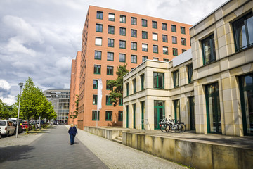 Obraz premium modern glass and steel office buildings near Potsdamer Platz, Berlin, Germany