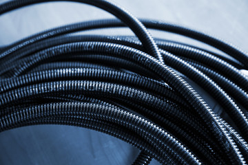 Bundle of Black plastic cable channel