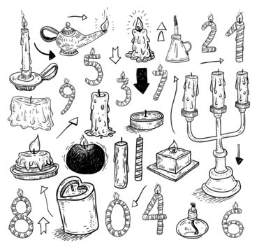 collection of candles,  drawn vector illustration.