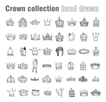 crown collection, hand drawn vector.