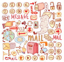 E-mail doodle set. Hand-drawn vector illustration.