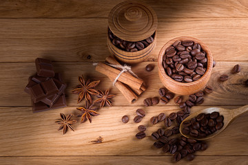 Coffee in a pot on a wooden background