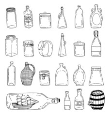 Bottle set doodle, vector illustration