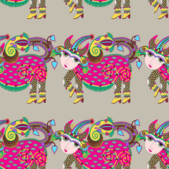 Obraz premium ethnic seamless pattern fabric with unusual tribal animal