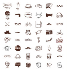 Hipster doodle set, hand drawn illustration.