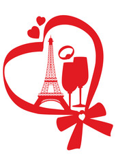 Red heart with Eiffel Tower and ring