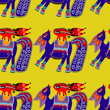 ethnic seamless pattern fabric with unusual tribal animal