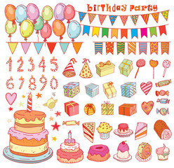Birthday party elements, vector illustration.