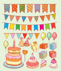 Birthday party elements, vector illustration.
