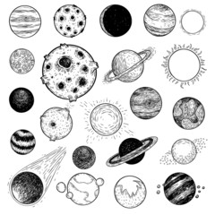 Set of planets icon, hand drawn vector illustration. © Gabriel Jose