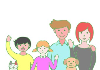 Fototapeta premium 父母と子供たちとペット