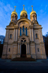 Fototapeta na wymiar Russian Orthodox Church outside Russia in Wiesbaden, Germany