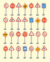 Hand drawn road signs. illustration.