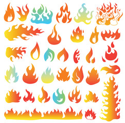 Fire flames, set icons, vector illustration