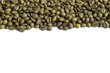 Green coffee beans stripe. Isolated on white background.