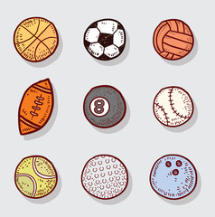 Obraz premium Sport Icons, Hand drawn vector illustration