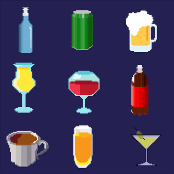 Vector Pixel Art Drink Collection
