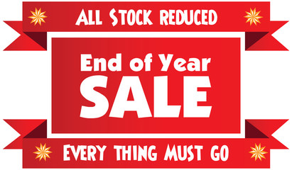 End of year sale red vector label or badge isolated on white bac