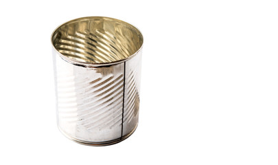 Empty tin can over white background 