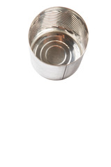 Empty tin can over white background 