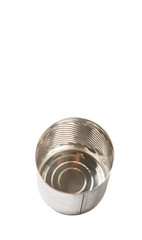 Empty tin can over white background 
