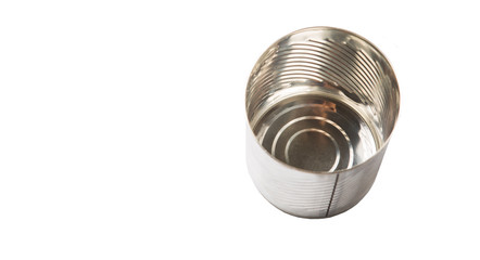 Empty tin can over white background 