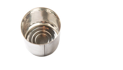 Empty tin can over white background 